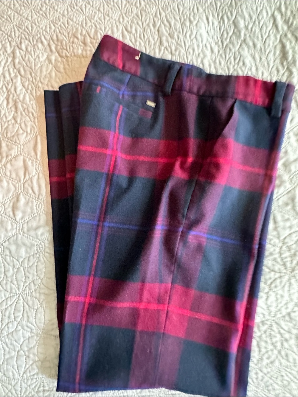 Tommy Hilfiger Navy and Burgundy Plaid Ankle Pants